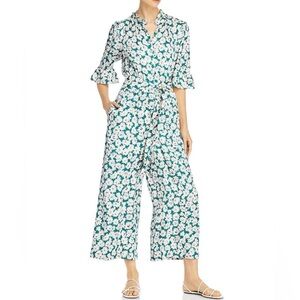 Rebecca Taylor Serene Green Floral Wide Leg Silk Blend Jumpsuit NWT
